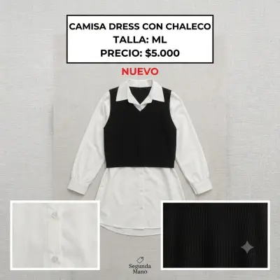 Camisa blanca con chaleco negro estilo dress - miniatura 2