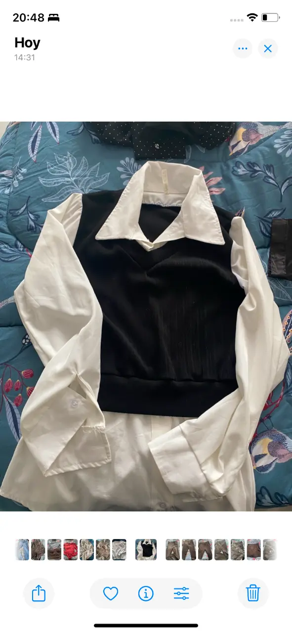 Camisa blanca con chaleco negro estilo dress - 3