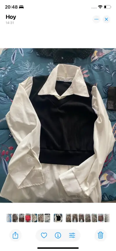 Camisa blanca con chaleco negro estilo dress - miniatura 3