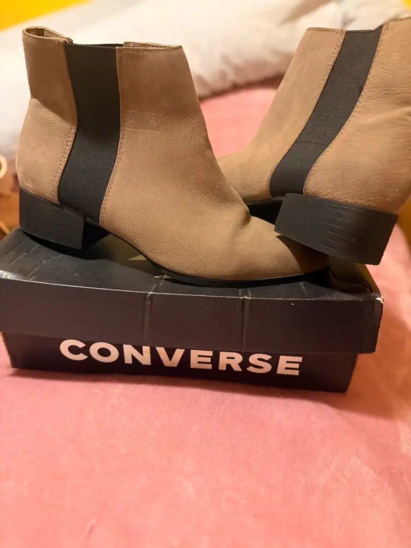 Botines de cuero beige para mujer - 1