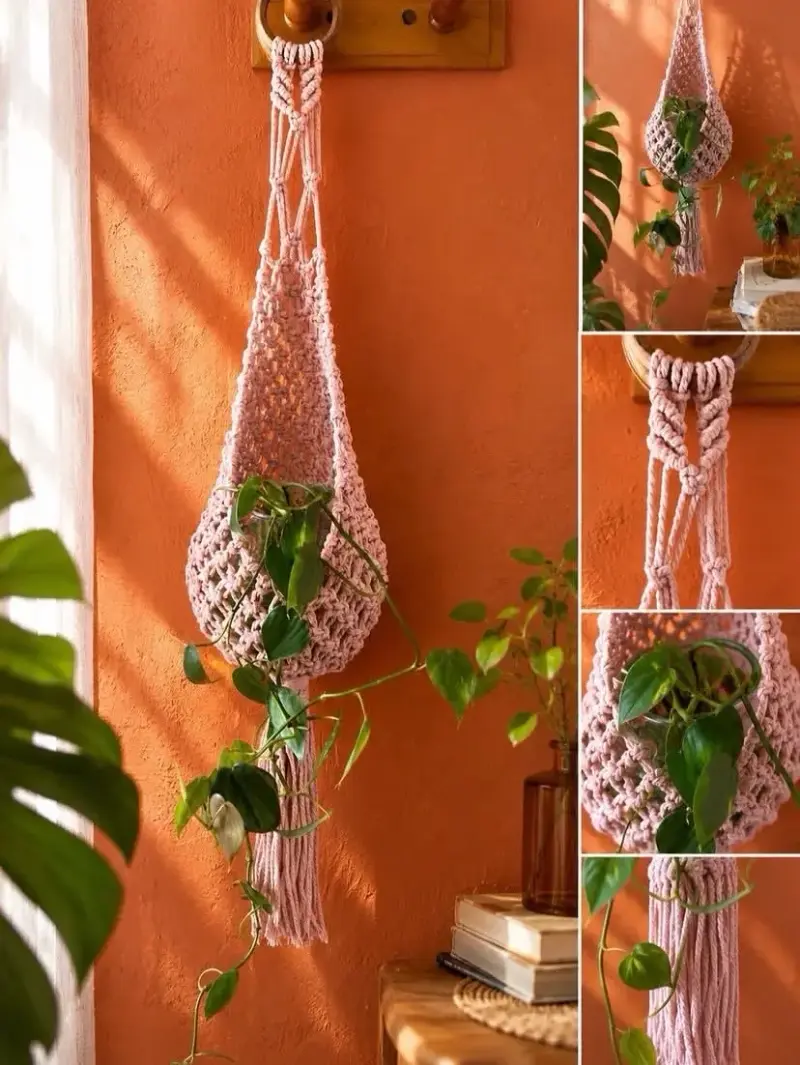 Colgador de Macramé para Plantas con Diseño de Corazón - 5