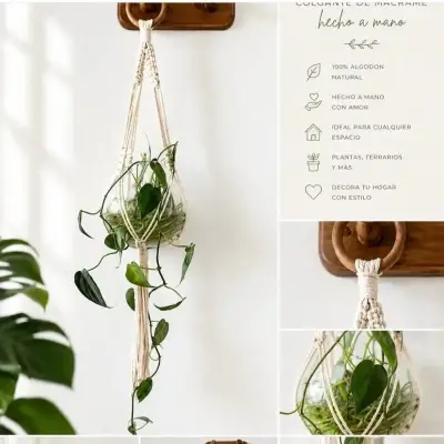 Colgador de Macramé para Plantas con Diseño de Corazón - miniatura 6
