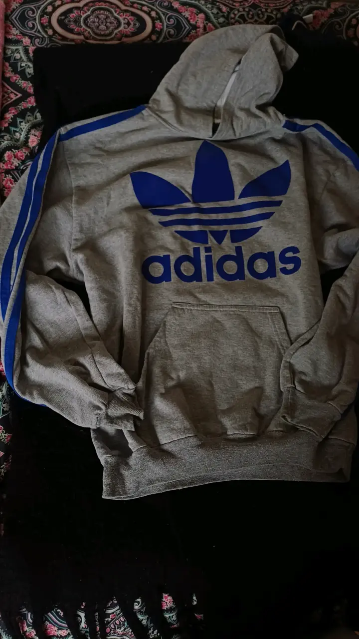 Polerón Adidas gris con logo azul - 1
