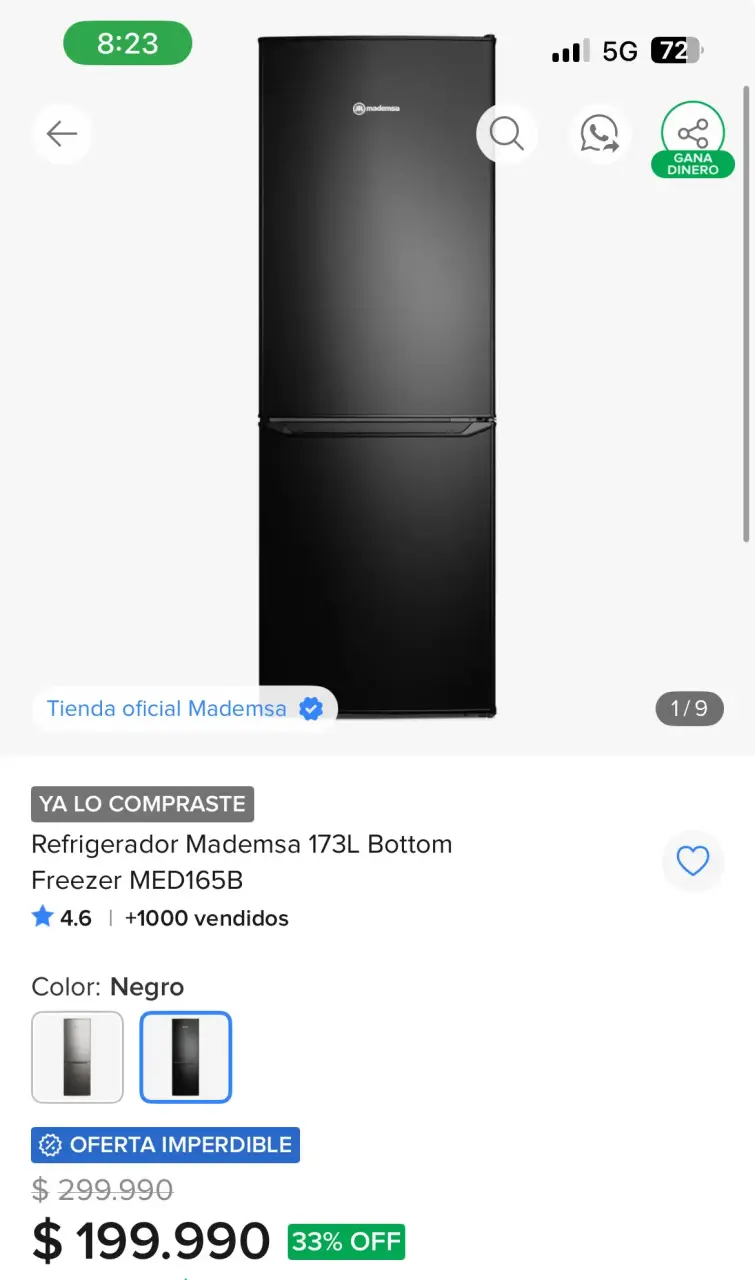 Refrigerador Mademsa negro. - 5