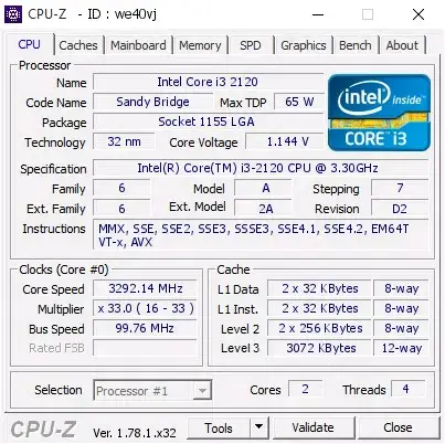 Procesador Intel Core i3-2120 3.30GHz - 3