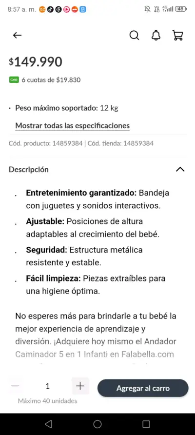 Andador Caminador 5 en 1 Infanti para Bebé - miniatura 5