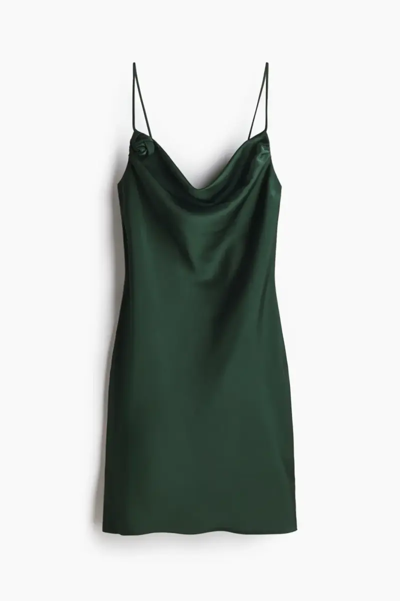 Vestido verde satinado con tirantes - 1