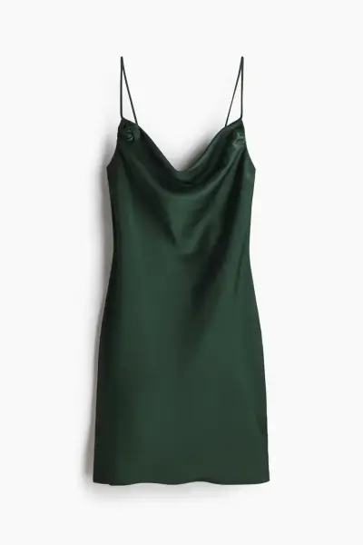 Vestido verde satinado con tirantes - miniatura 1