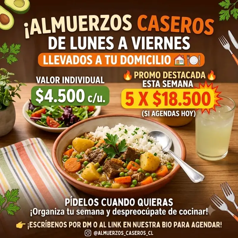 Almuerzos caseros lunes a viernes +56992626814