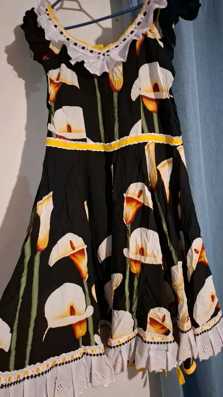 Vestido de china negro con detalles blancos - 2