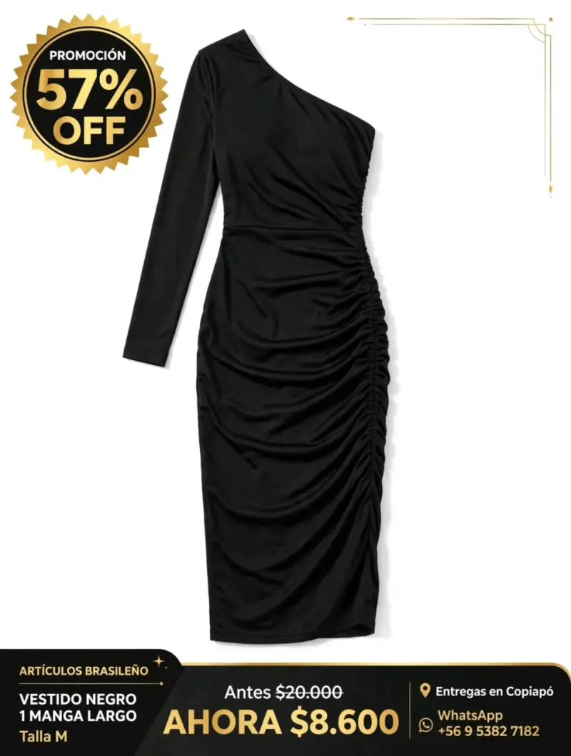 Vestido Negro de Manga Larga con Descuento - 4