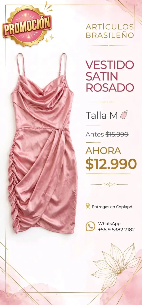 Vestido de satén rosado talla M