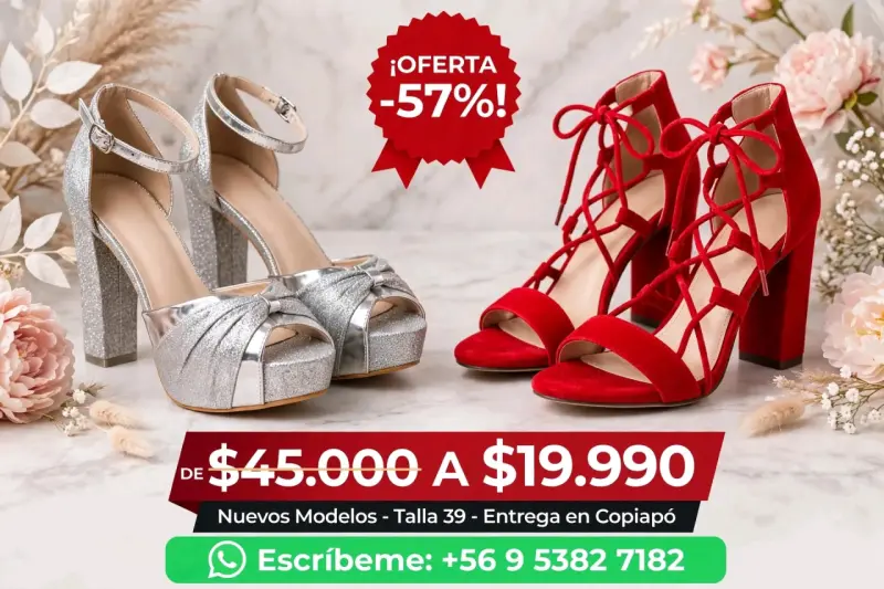 Sandalias de Tacón Plateadas y Rojas Talla 39