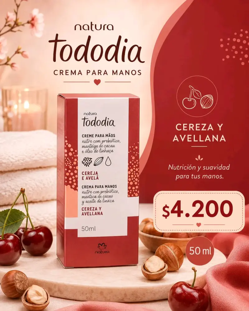Crema de manos Natura Tododia Cereza y Avellana