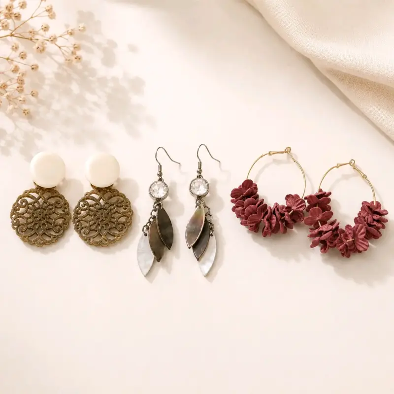 Set de Aros Elegantes en Metal y Cristal