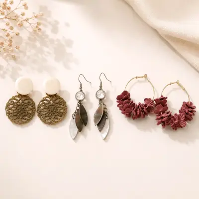 Set de Aros Elegantes en Metal y Cristal - miniatura 1