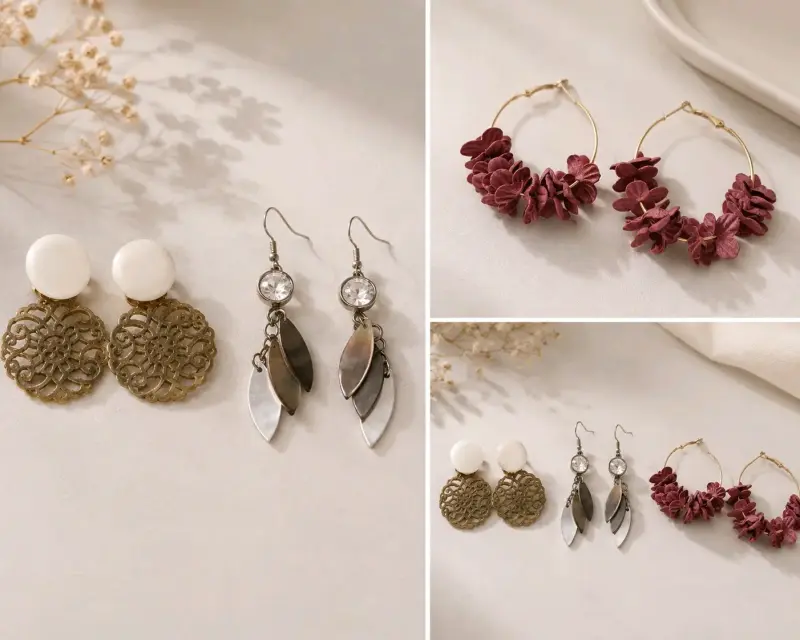 Set de Aros Elegantes en Metal y Cristal - 2