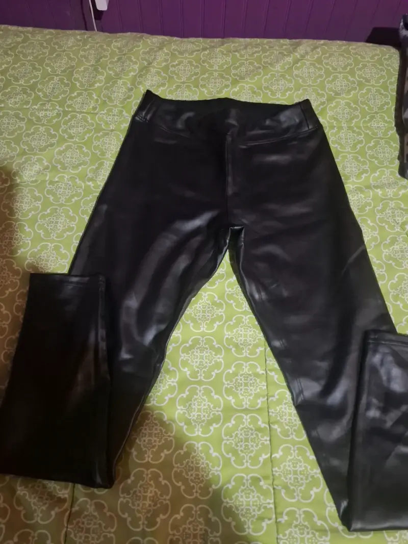 Leggings de cuero sintético negro talla XL - 2