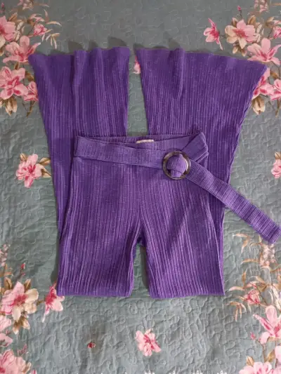 Pantalones acampanados morados con cinturón Sybilla - miniatura 1