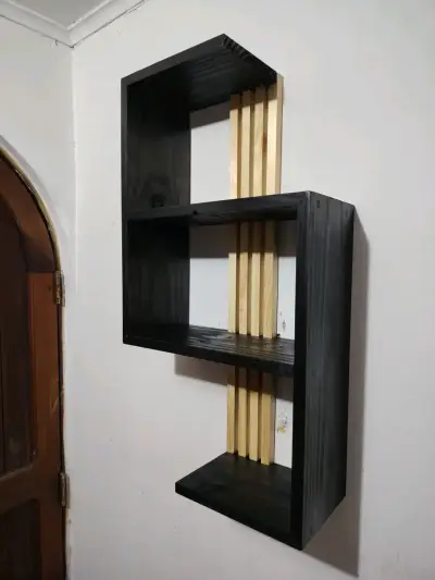 Estante de pared moderno en madera negra - miniatura 2