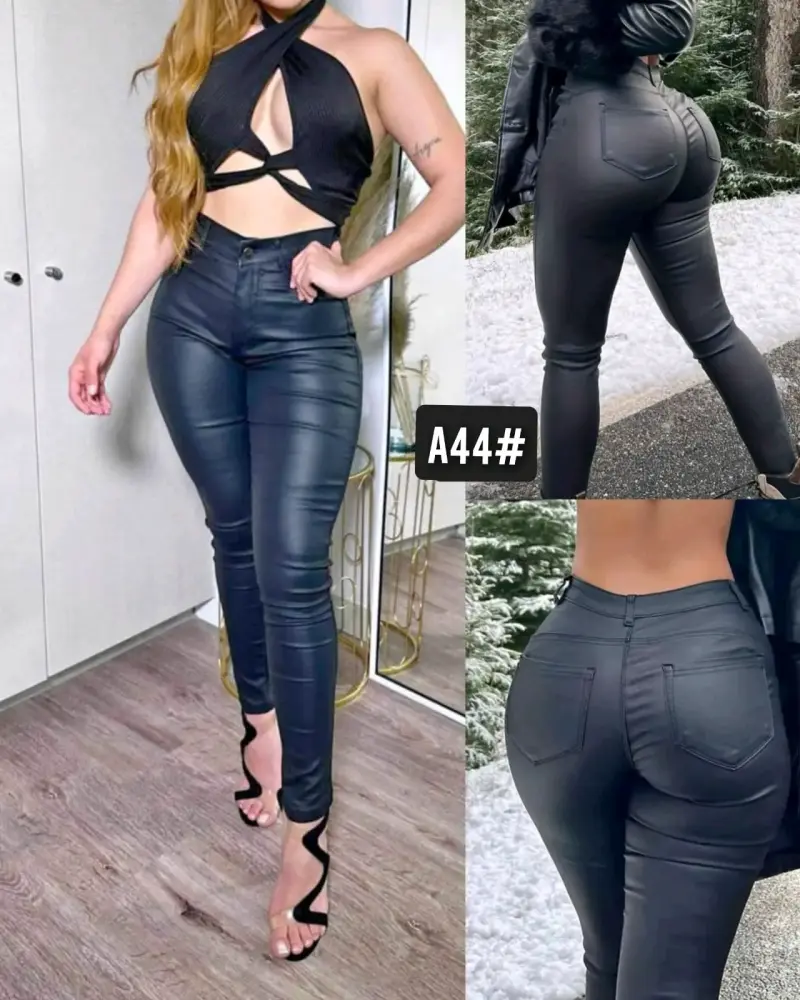 Pantalones ajustados de cuero sintético para mujer