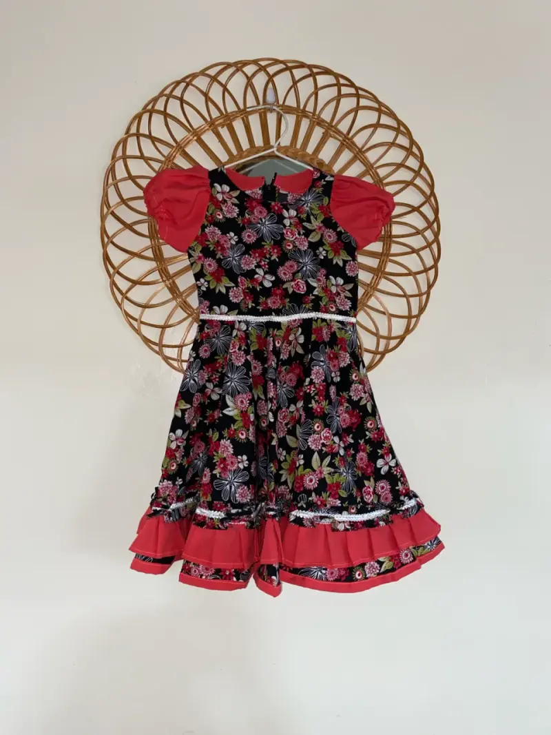 Vestido huasa para niña con mangas abullonadas - 1