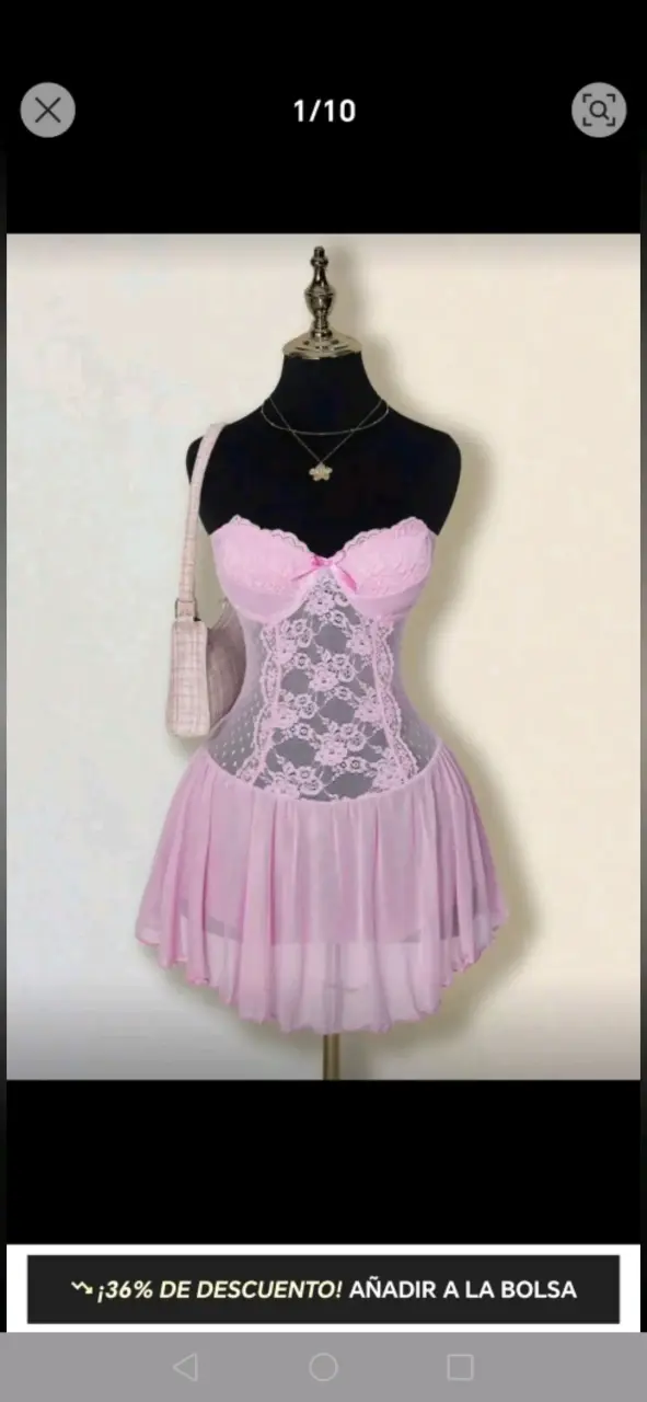 Vestido de encaje rosa para mujer - 2