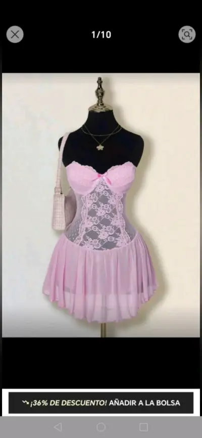 Vestido de encaje rosa para mujer - miniatura 2
