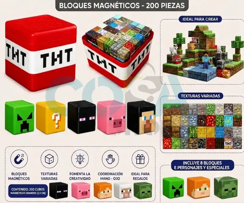 Bloques magnéticos 200 piezas con texturas variadas