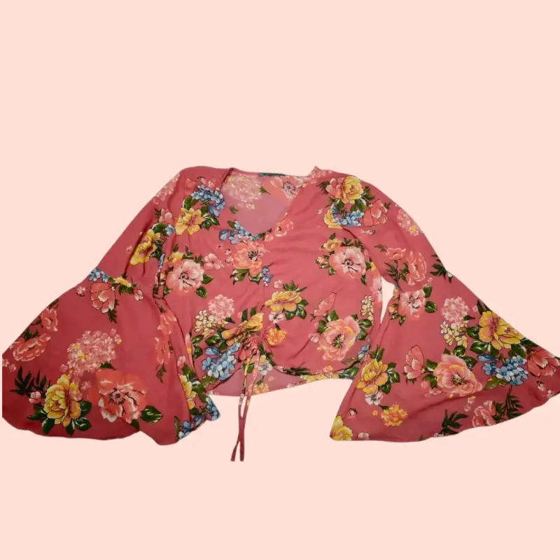 Blusa floral manga acampanada rosa