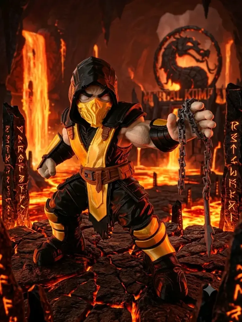 Figura Scorpion Mortal Kombat con cadena 3D