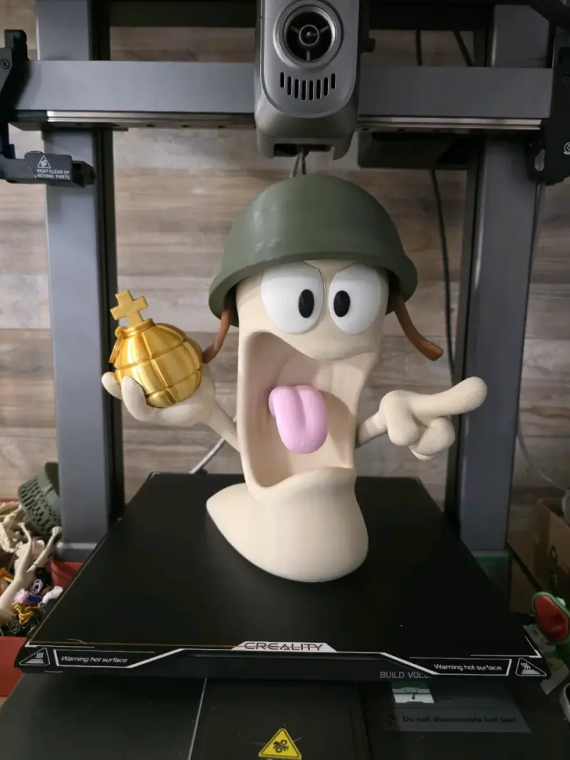 Figura decorativa de gusano soldado con granada 3D - 2