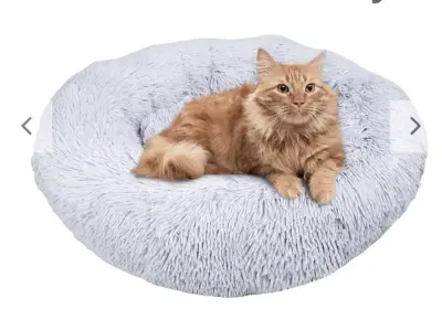 Cama redonda para mascotas gris suave antiestres - miniatura 2