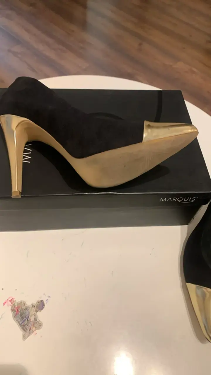 Zapatos de Tacón Alto Negro y Dorado Marquis - 4