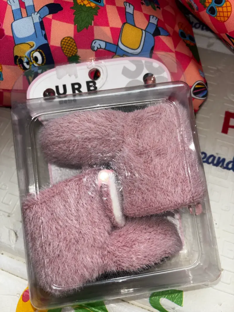 Botitas de bebé rosadas de felpa talla 16 - 2