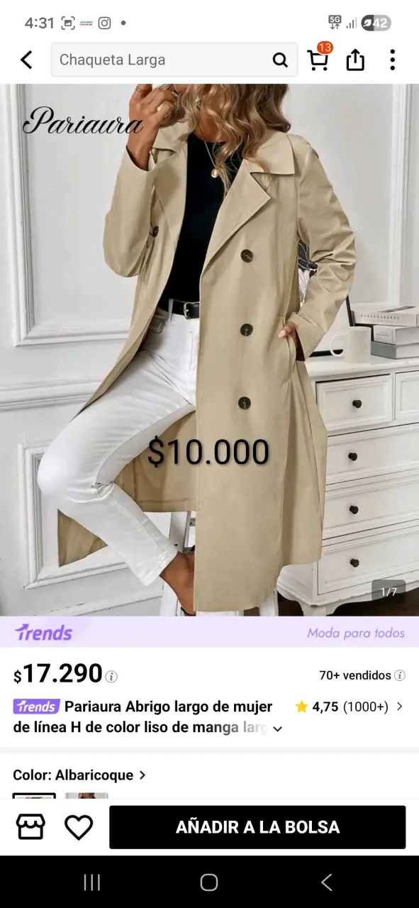 Abrigo largo beige para mujer PariAura