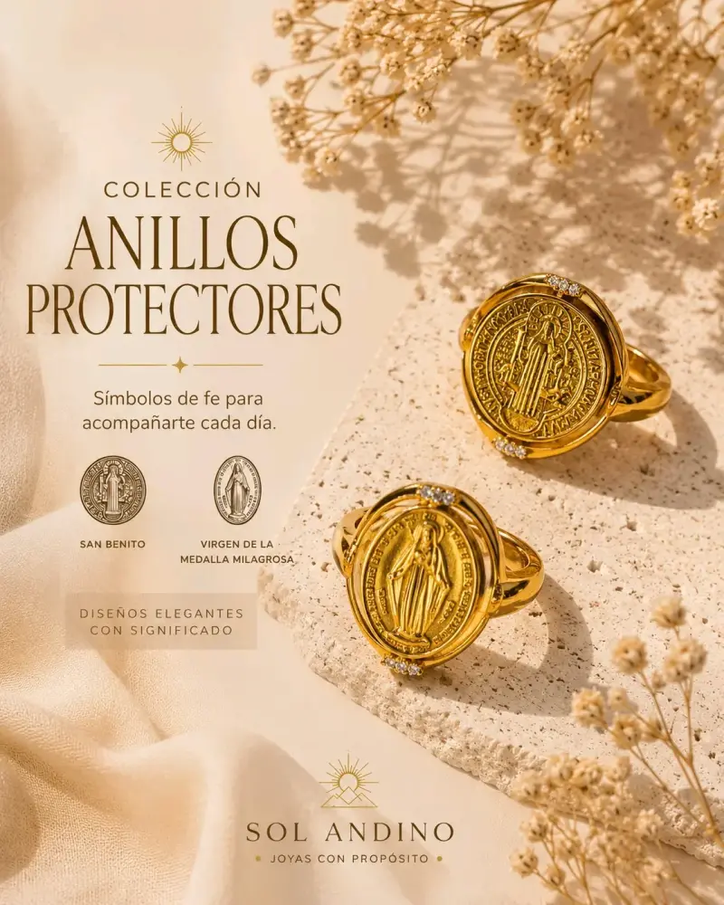 Anillo Protector Sol Andino con Medalla Milagrosa