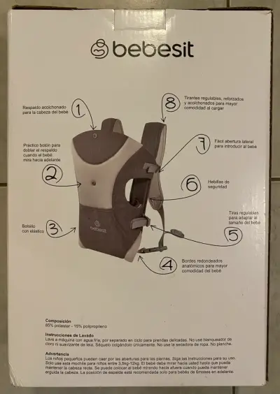 Mochila portabebé Bebesit 3 en 1 gris - miniatura 3