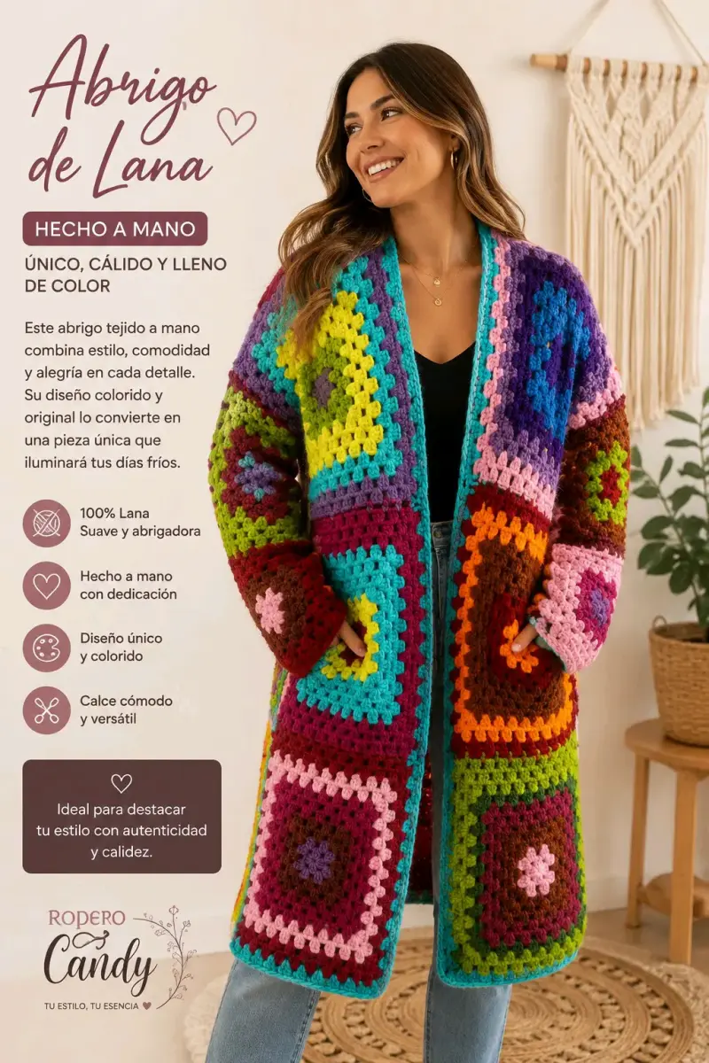 Abrigo de lana hecho a mano colorido