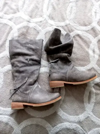 Botas de cuero gris para mujer - miniatura 1
