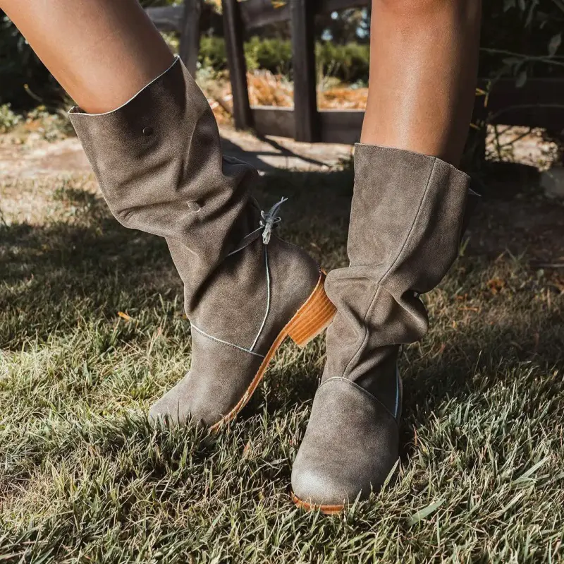 Botas de cuero gris para mujer - 2