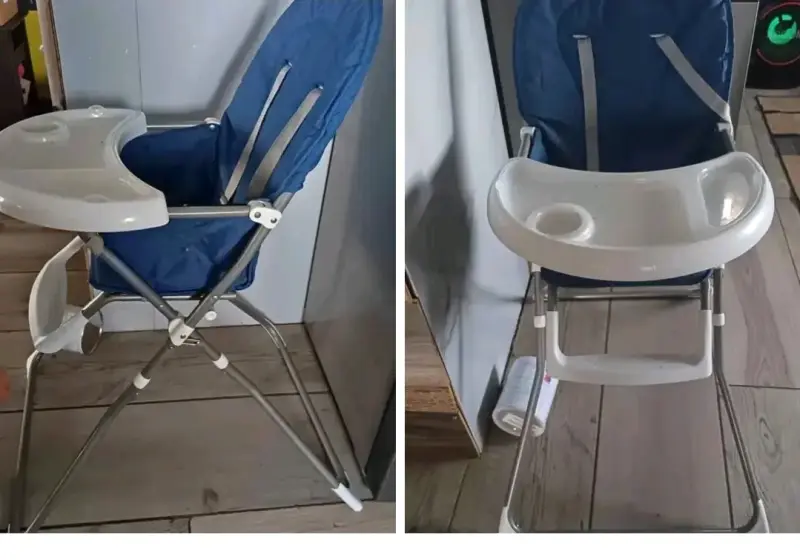 Silla de comer para bebé plegable azul