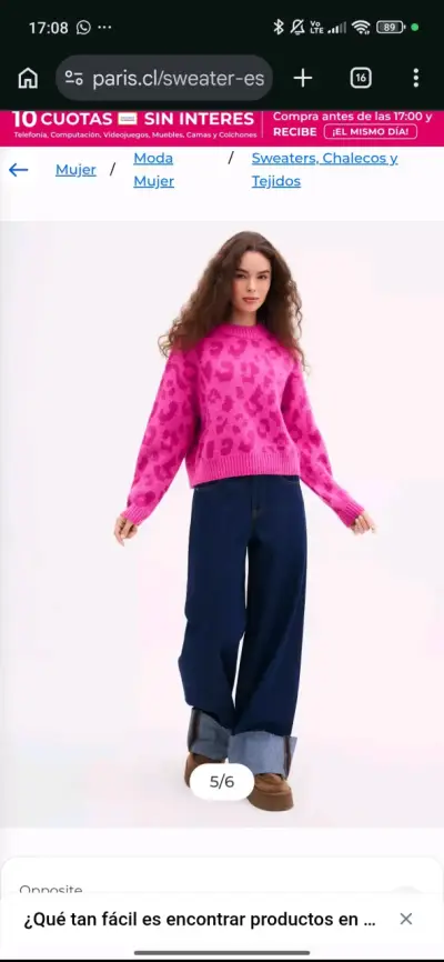 Suéter rosa estampado leopardo para mujer - miniatura 1