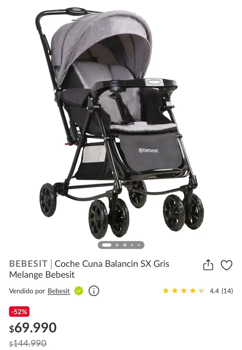 Coche Cuna Balancín Bebesit SX Gris - 2