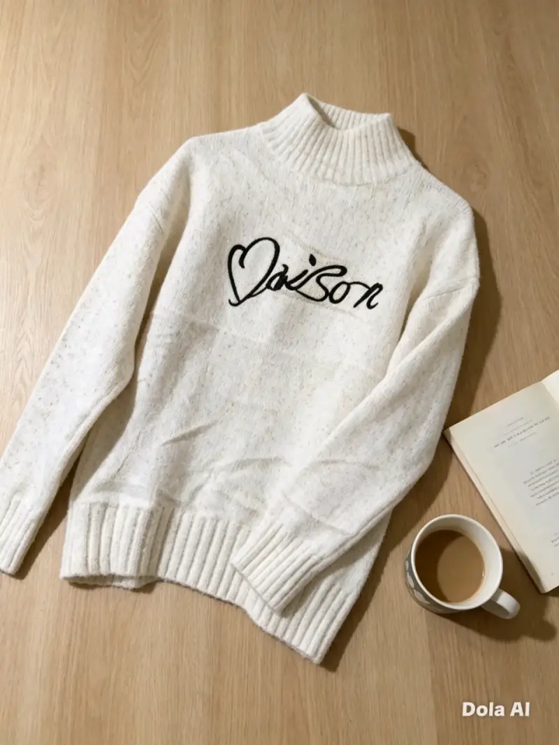 Suéter blanco con cuello alto y diseño bordado