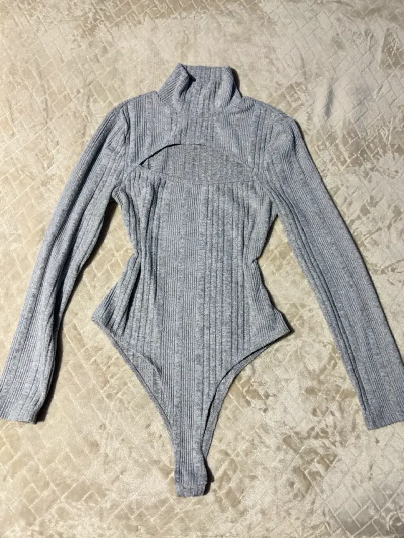 Body gris de punto con cuello alto para mujer - 1