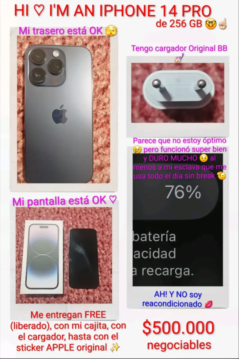 iPhone 14 Pro 256GB Deep Purple con cargador - 1