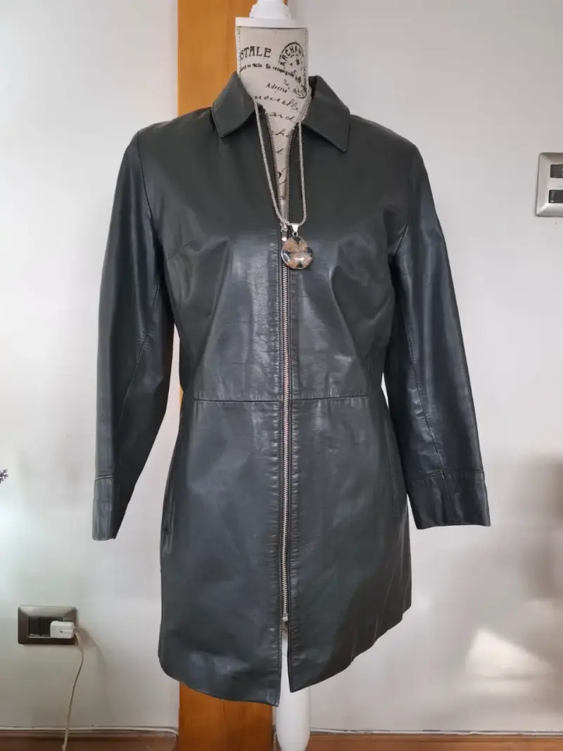 Chaqueta de cuero verde oscuro para mujer - 2