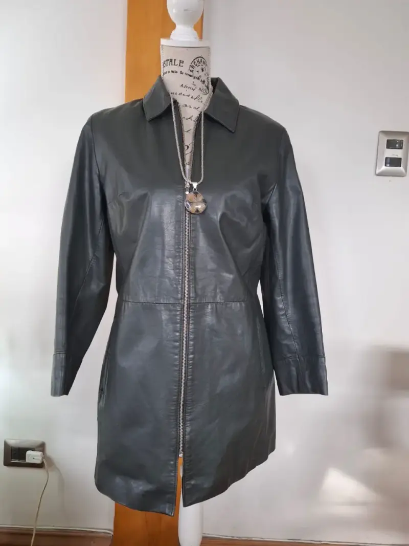 Chaqueta de cuero verde oscuro para mujer - 3
