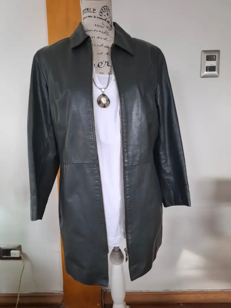 Chaqueta de cuero verde oscuro para mujer - 4